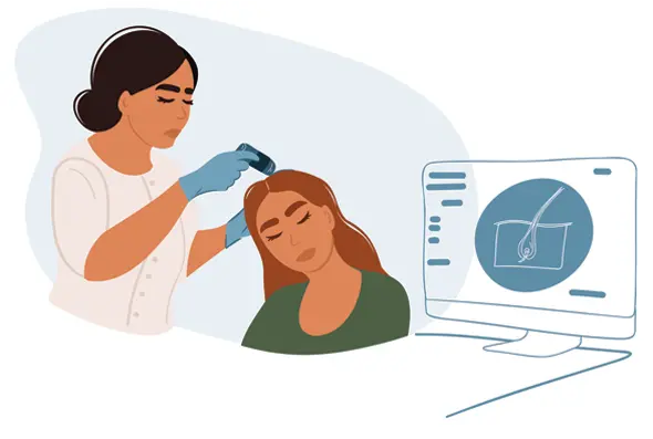 female specialist examining follicle